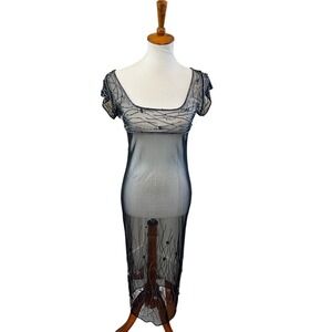 Flapper Great Gatsby Style Dress Beaded Netted Sheer Overlay Fits S/M Whimsygoth